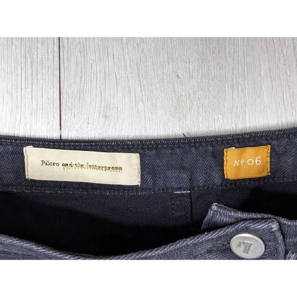 Womens 6 Pilcro And The Letterpress Black Denim Raw Fringe Pockets Buttons - Picture 5 of 9